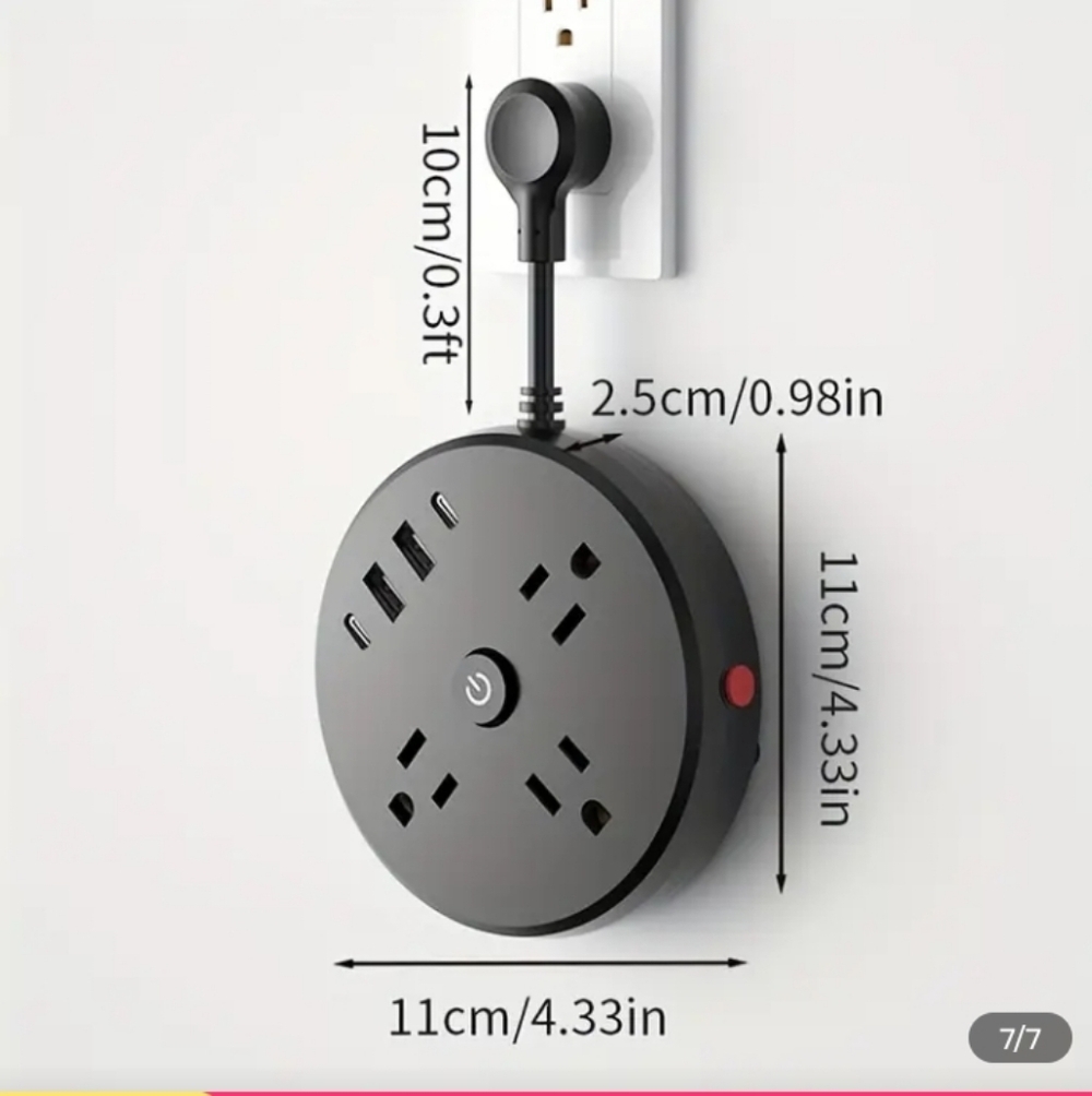 Round Multi-Outlet Power Strip with USB Ports - Matte Black